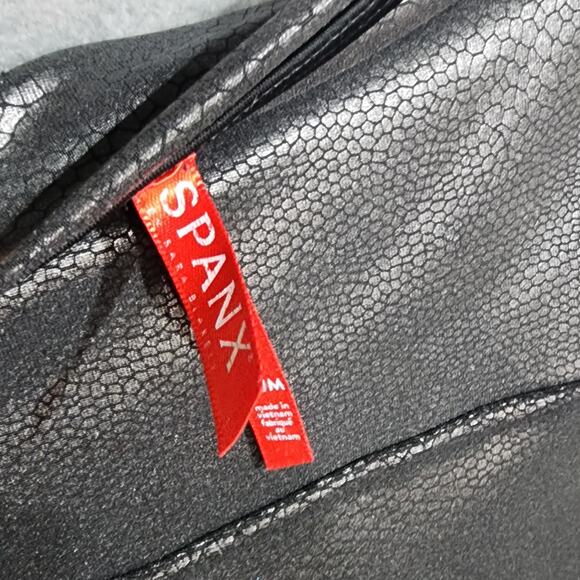 Spanx Leggings Medium Black Snakeskin Print Faux Leather High Waist Pull On - Picture 5 of 6